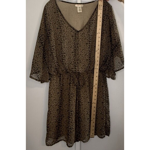 A’GACI Leopard Print Sheer Drawstring Mini Dress L Made in USA Boho Safari Chic - Picture 6 of 10